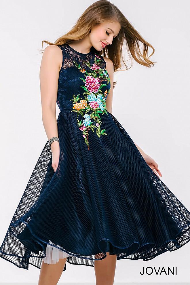 Jovani - Sleeveless Floral Cocktail Dress 41397
