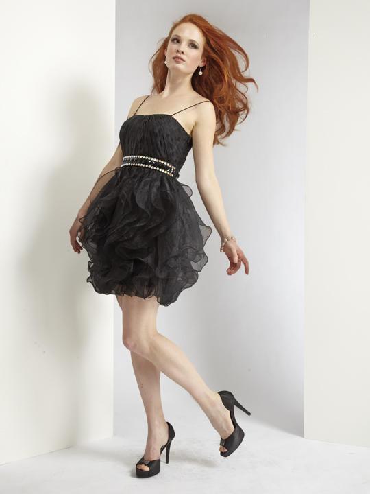 Janique - Spaghetti Strap Ruffled Little Black Dress 2816009