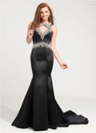 Ashley Lauren - 1086 Rhinestone Beaded Bateau Mermaid Dress With Train
