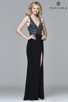 Faviana - S7925 V-neck Jersey Dress With Beaded Bodice