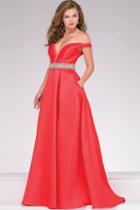 Jovani - Off The Shoulder Satin Prom Ballgown 45135