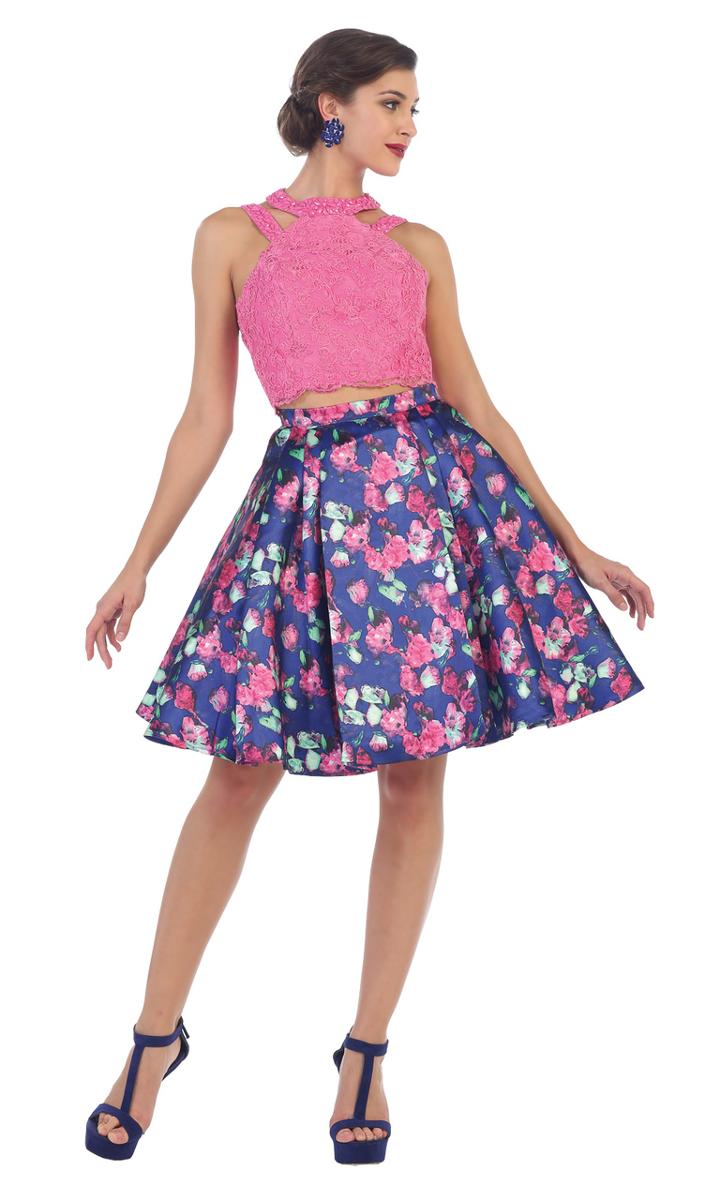 May Queen - Two Piece Lace And Floral Dress Rq7459