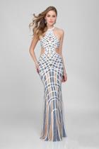Terani Couture - Unique Patterned And Beaded Halter Neck Sheath Gown 1722gl4485