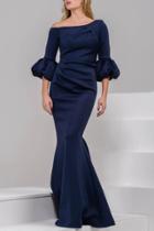 Jovani - 39739 Asymmetrical Pleat Detailed Trumpet Gown