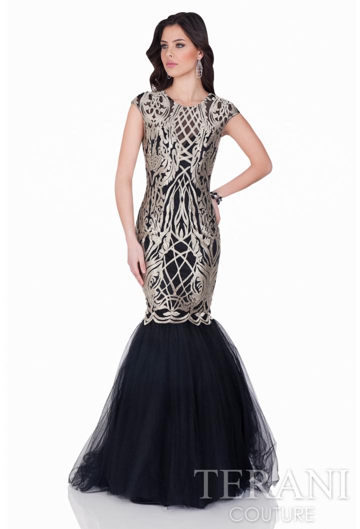 Terani Evening - Cap Sleeve Metallic Embroidered Mermaid Gown 1622e1567
