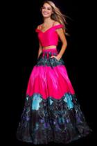 Jovani - 60568 Off-shoulder Two-piece Printed Ballgown