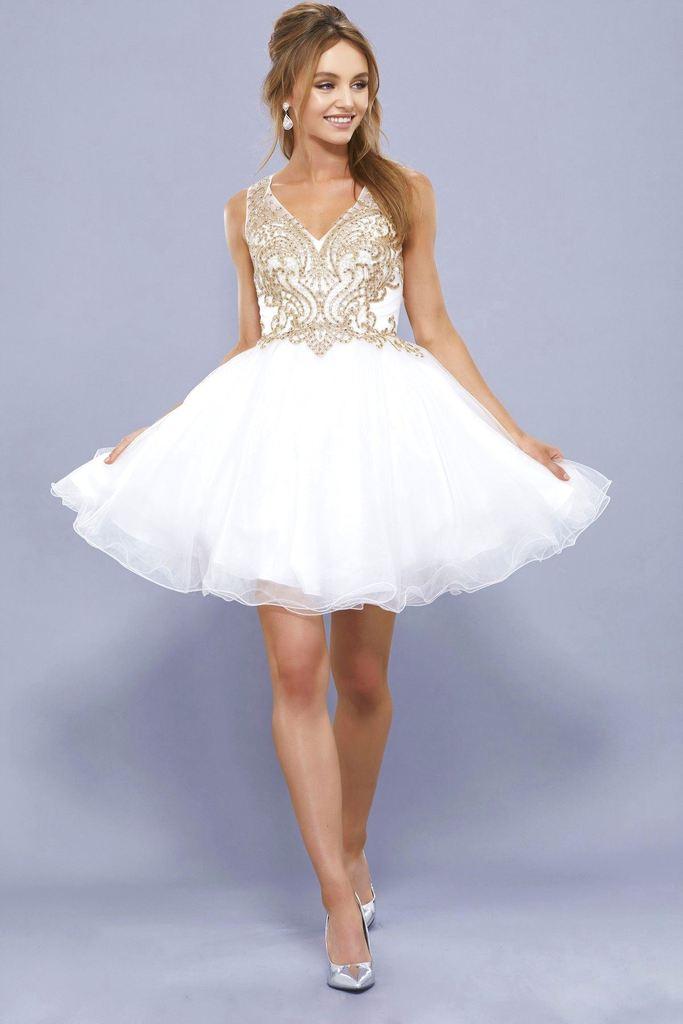 Nox Anabel - 6319 Sleeveless Gilded Lace A-line Dress