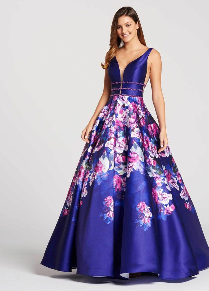 Ellie Wilde - Ew118006 Ornate Plunging V-neck Floral Mikado Ballgown