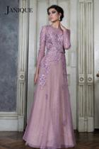 Janique - Long-sleeved Illusion Evening Gown With Lace Appliques W1695