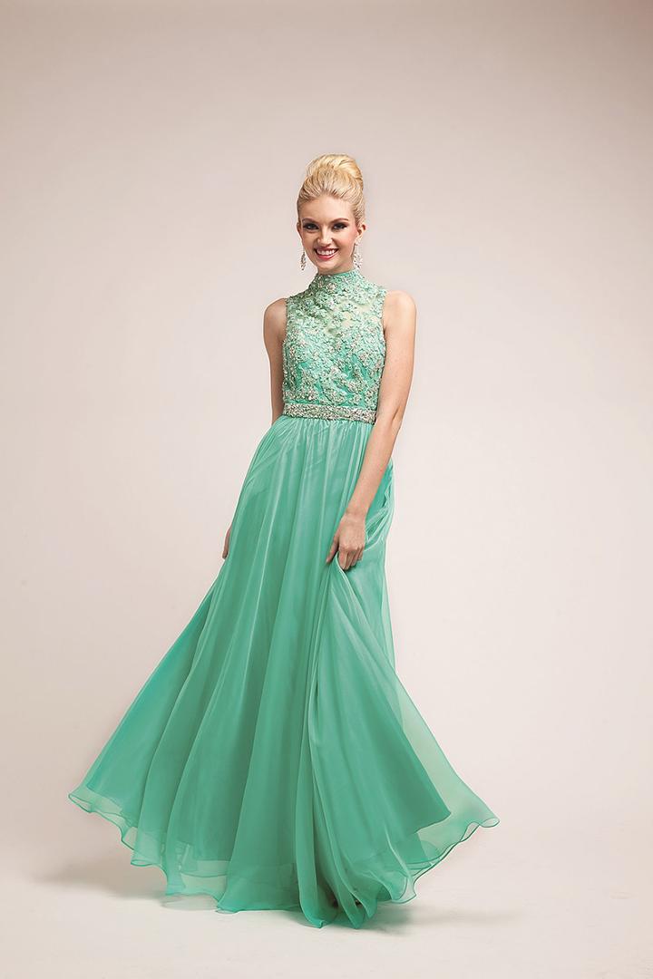 Cinderella Divine - Embroidered High Neck Chiffon Dress