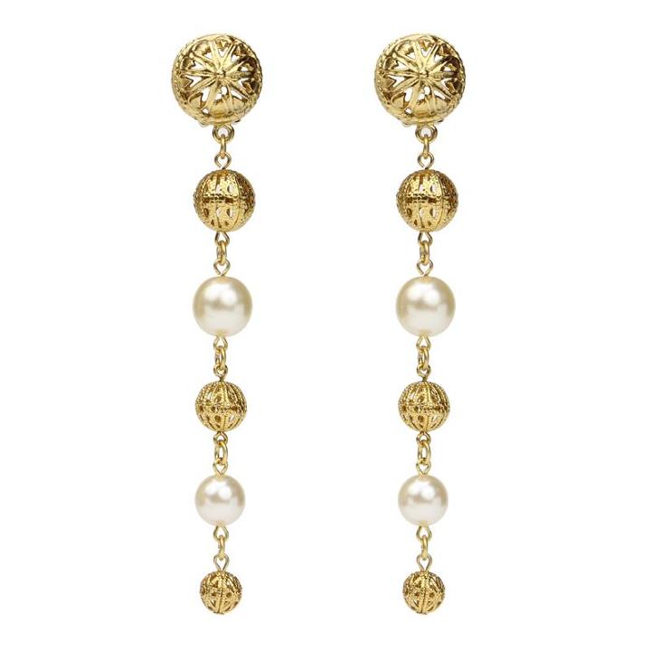 Ben-amun - Gold & Pearl Tier Drop Clip On Earrings