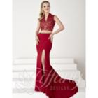 Tiffany Designs - Florid Lace V-neck Long Evening Gown With Side Slit 16192