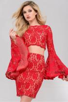 Jovani - Two-piece Lace Bell Sleeve Bateau Neck Sheath Dress 45895