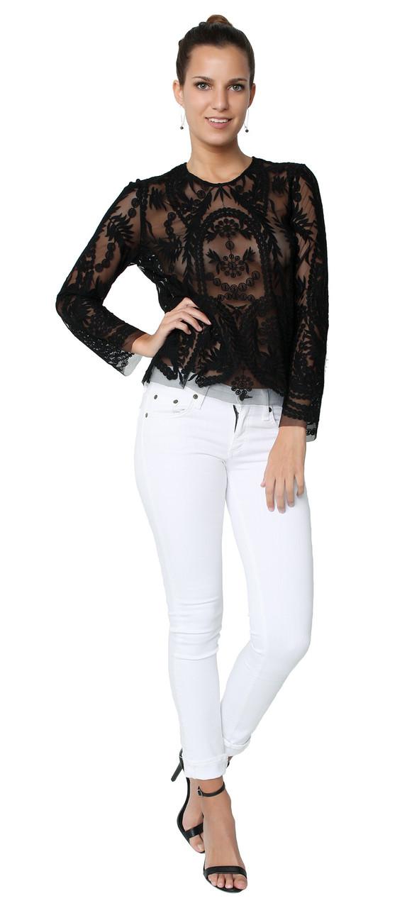 Mason By Michelle Mason - Emb Lace Tee Black