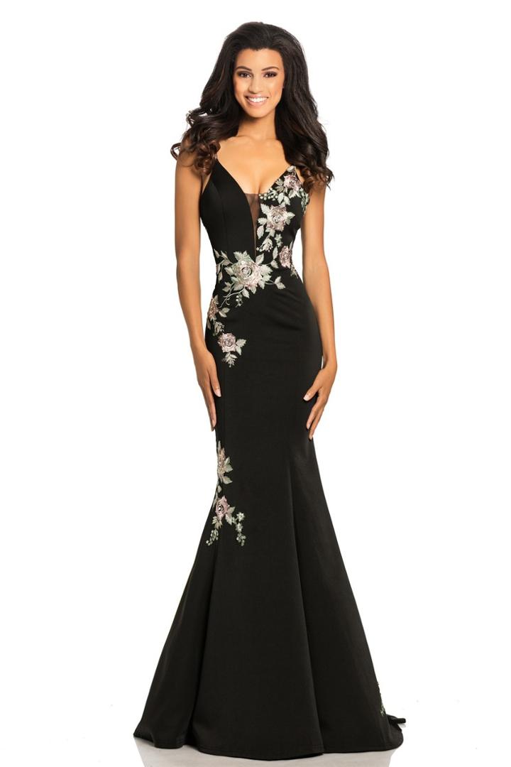 Johnathan Kayne - 8082 Deep V-neck Floral Embroidered Evening Gown