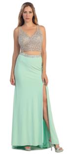 Dancing Queen - 9017xl Two-piece V-neck Encrusted Long Gown