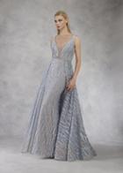 Janique - W2063 Embellished Plunging V-neck Gown With Overskirt