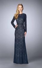 La Femme - 23115 Lace Long Sleeves Sheath Long Dress