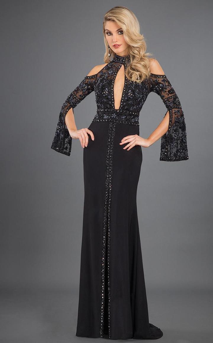 Rachel Allan Couture - 8265 Beaded High Neck Cold Shoulder Gown