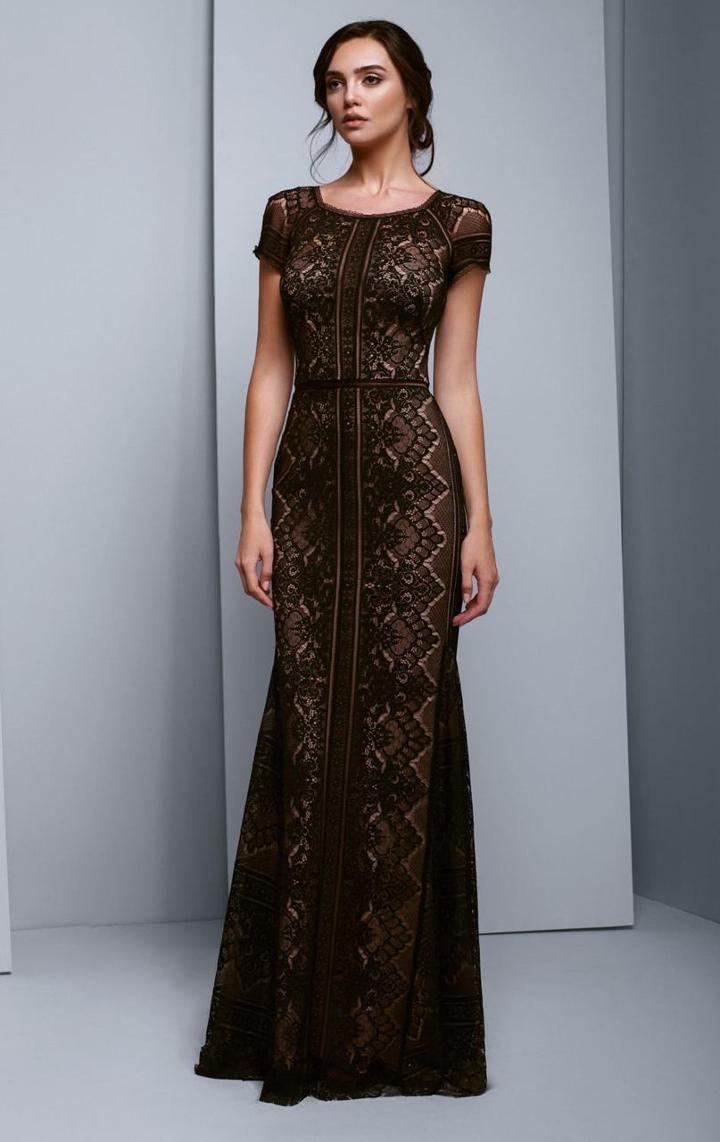 Beside Couture By Gemy - Bc1334 Lace Bateau Trumpet Dress With Train