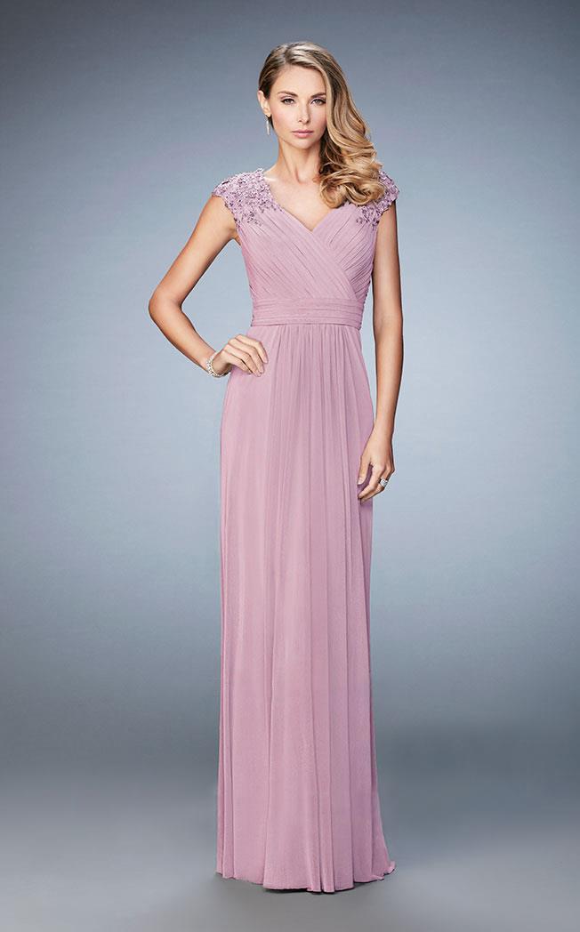 La Femme - 23004 Floral Laced Cap Sleeve Gown