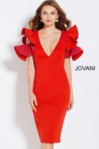 Jovani - 61517 V-neck Ruffled Sleeves Cocktail Dress