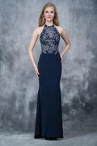 Nina Canacci - 2128 Embroidered Illusion Halter Sheath Dress