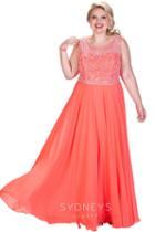 Sydney's Closet - Illusion Scoop Neckline A-line Chiffon Dress Sc7206