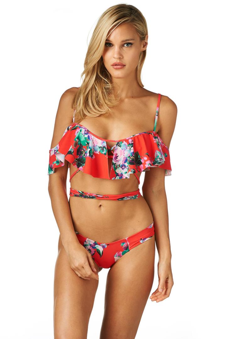 Montce Swim - Red Floral La Caletta Top X Uno Bottom Bikini Set