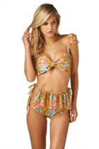 Montce Swim - Gold Floral Cabana Top X Cabana Ruffle Short Bottom Bikini Set