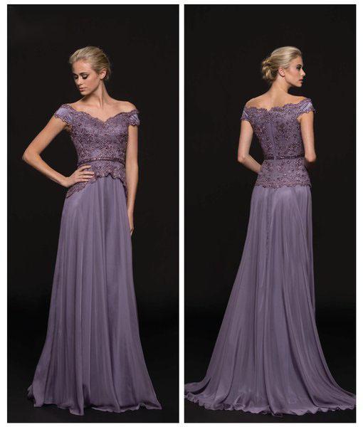 Marsoni By Colors - M213 Embellished Off-shoulder A-line Dress