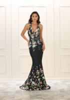 May Queen - Rq7529 Deep V-neck Floral Print Mermaid Gown