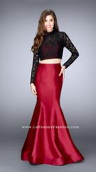 La Femme - Elegant Long Sleeve High Neck Laced Two-piece Mermaid Dress 24302