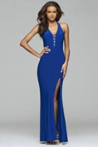 Faviana - 7540 V-neck Long Evening Dress With Cut-out Back
