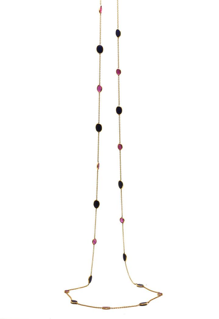 Tresor Collection - 18k Yellow Gold Long Necklace With Lapis & Ruby