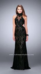La Femme - Sleeveless Illusion High Halter Neck Laced Gown 23732