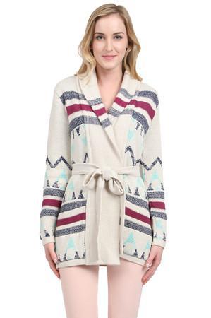 Goddis Tori Belted Tribal Cardigan In Rouge Tribal
