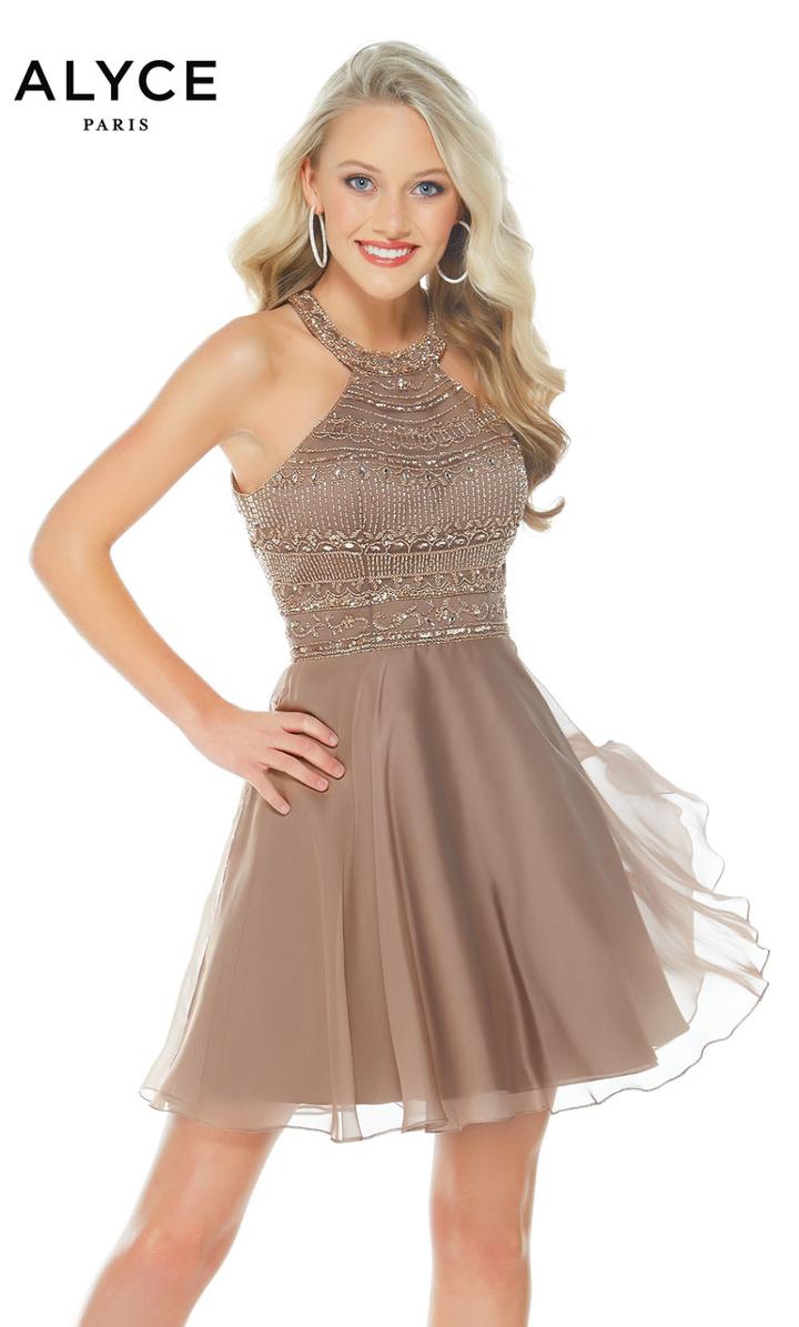 Alyce Paris - 1354 High Halter Beaded Bodice Chiffon Dress