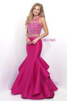 Blush - Adorned High Illusion Ruffled Trumpet Gown 11287