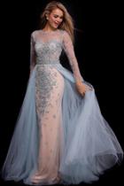 Jovani - 53743 Adorned Illusion Long Sleeve Overskirt Gown