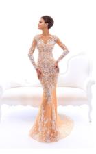 Tarik Ediz - 93495 Illusion High Neckline Beaded Long Sleeve Dress