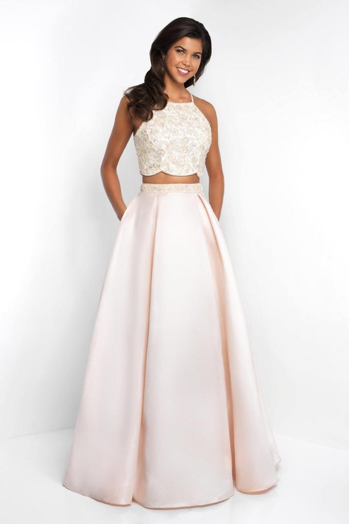 Blush - 5679 Embroidered Halter A-line Dress