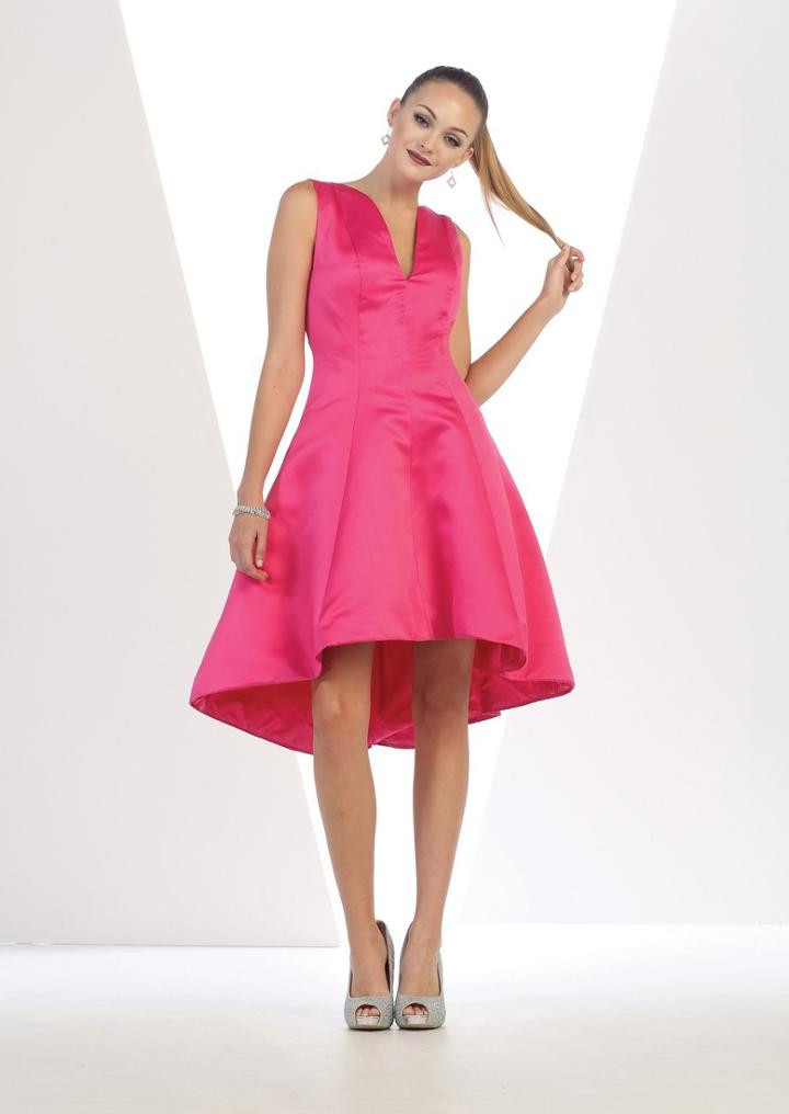 May Queen - Charming V-neck Asymmetrical Satin Dress Mq1409