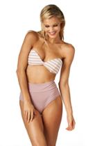 Montce Swim - Pink Stripes Bellini Top X Dusty Rose High Rise Bottom Bikini Set