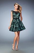 La Femme - 21876 Lace Sheer Bateau A-line Dress