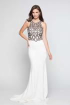Milano Formals - E2229 Beaded Sheer Illusion Jersey Prom Dress