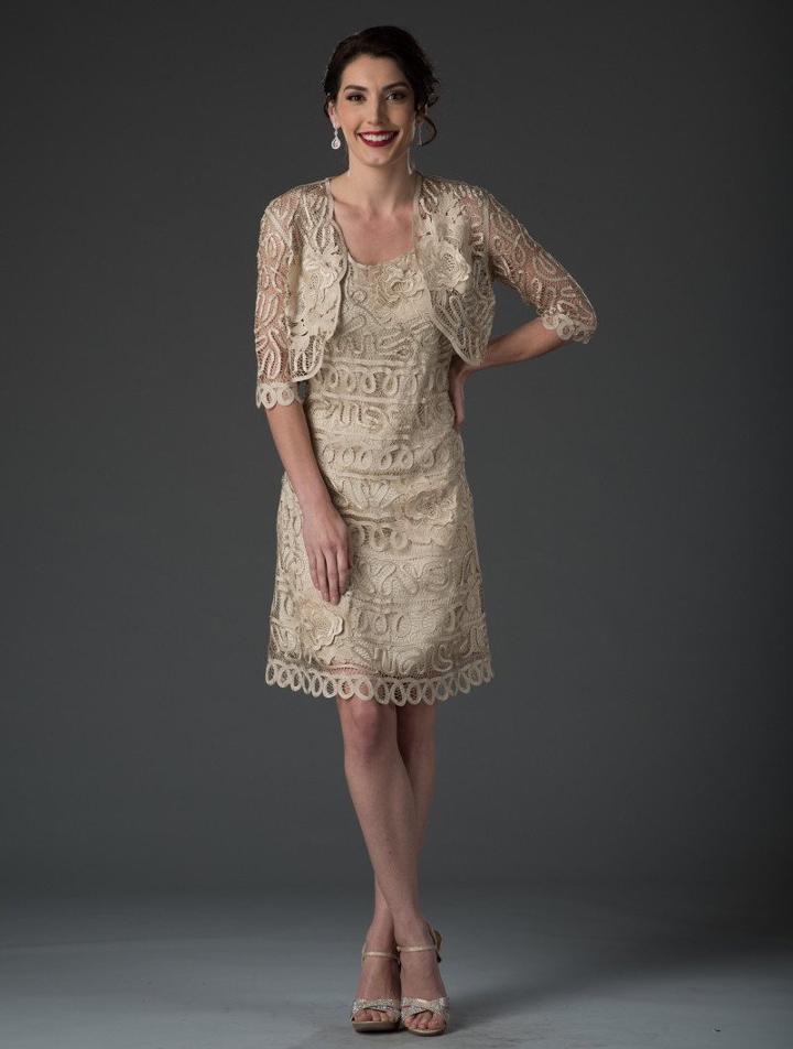 Soulmates - D7186 Rose Handmade Two Piece Short Dress And Jacket