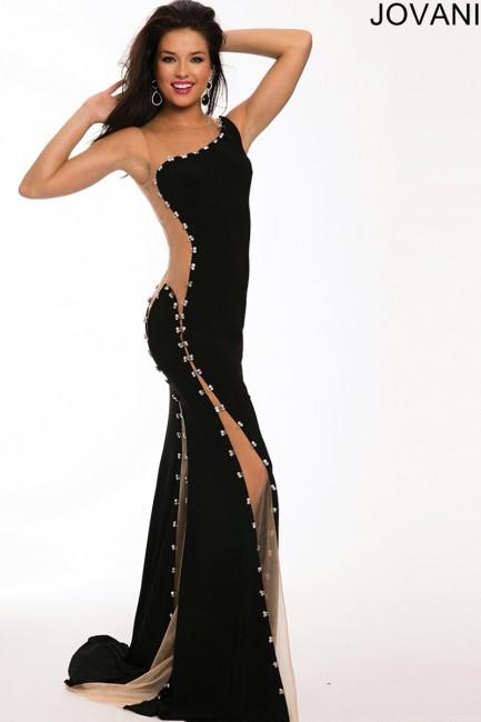 Jovani - Mock One-shoulder Sheer Back Mermaid Dress 98454