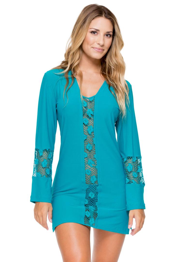 Luli Fama - Cosita Buena Crochet Cutout Plunge V-neck Dress In Exuma (l503965)