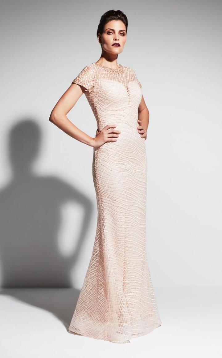 Daymor Couture - Bejewelled Short Sleeves Evening Dress 473